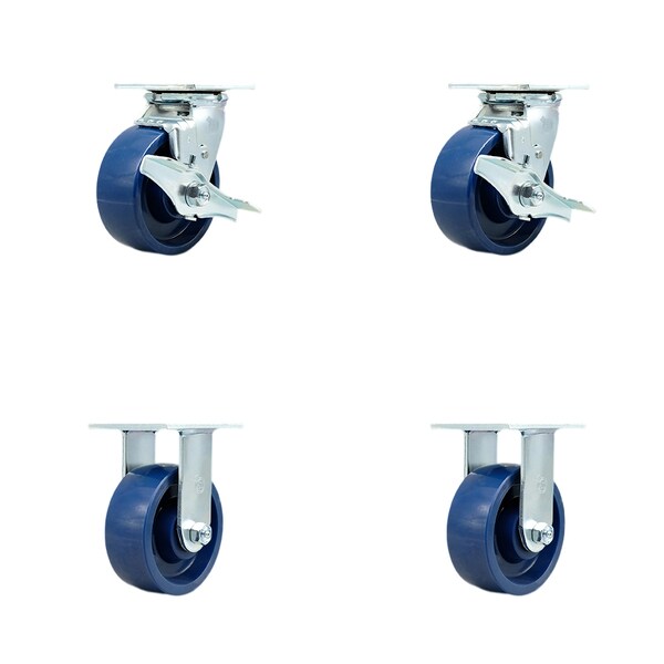 5 Inch Solid Polyurethane Caster Set with Ball Bearings 2 Brakes 2 Rigid SCC